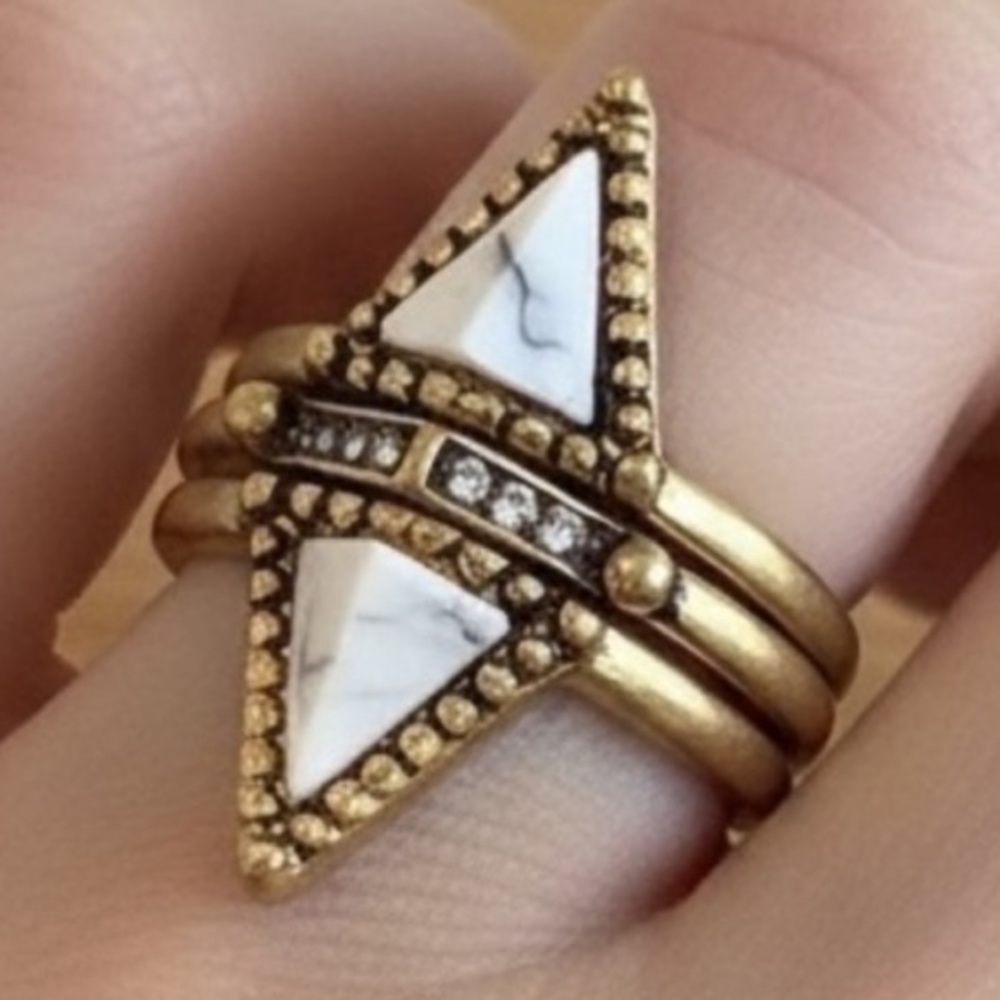 NWT Geometric Marble Brass Ring Trio – Size 6.5 - Picture 1 of 11